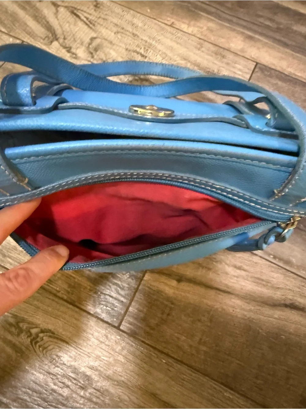 Dooney & Bourke Sky Blue Pebble Leather Logo Lock Tote
